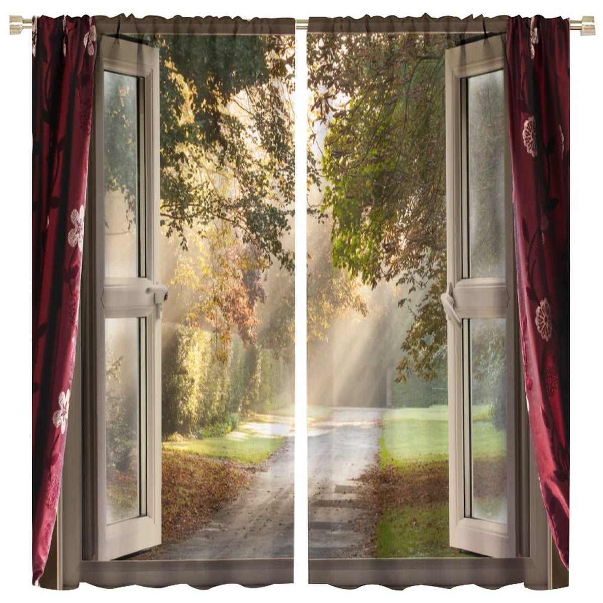 Natural Scenery Curtains Light Penetrates Through Trees Beautiful Scenery Bedroom Decor Rod Pocket Blackout Window Drapes 2 Panels Set 42x45in