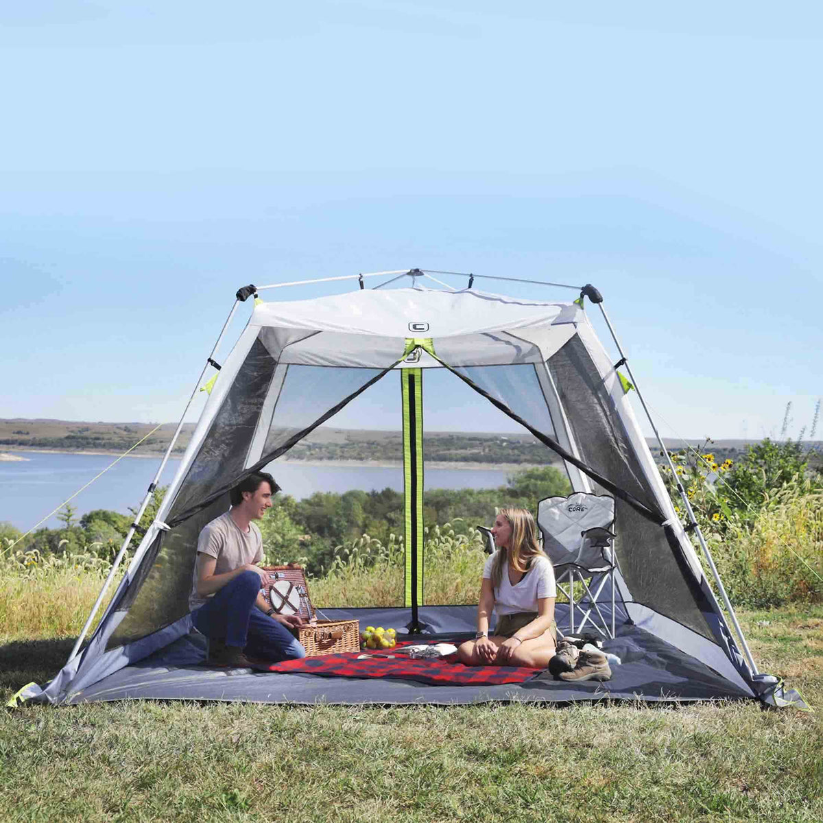 CORE 10’x10’ Instant Screen House | Folding and Portable Large Pop Up Tent Gazebo Canopy Shelter with Included Carry Bag | Perfect for Family Camping, Outdoor, Picnic, Backyards, and Tailgate