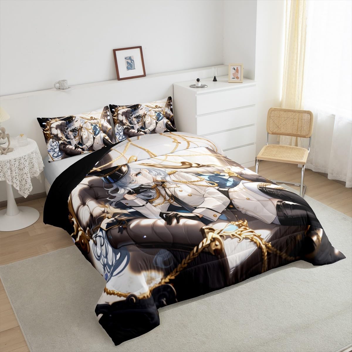 Erosebridal 3D Anime Uniform Girl Twin Comforter Sets,Japanese Style Cartoon Bedding for Boys Girls Teen Cute Kawaii Room Decor, Sailor Suit Duvet Set Anime Cyber Retrofuturism Homebody Quilt
