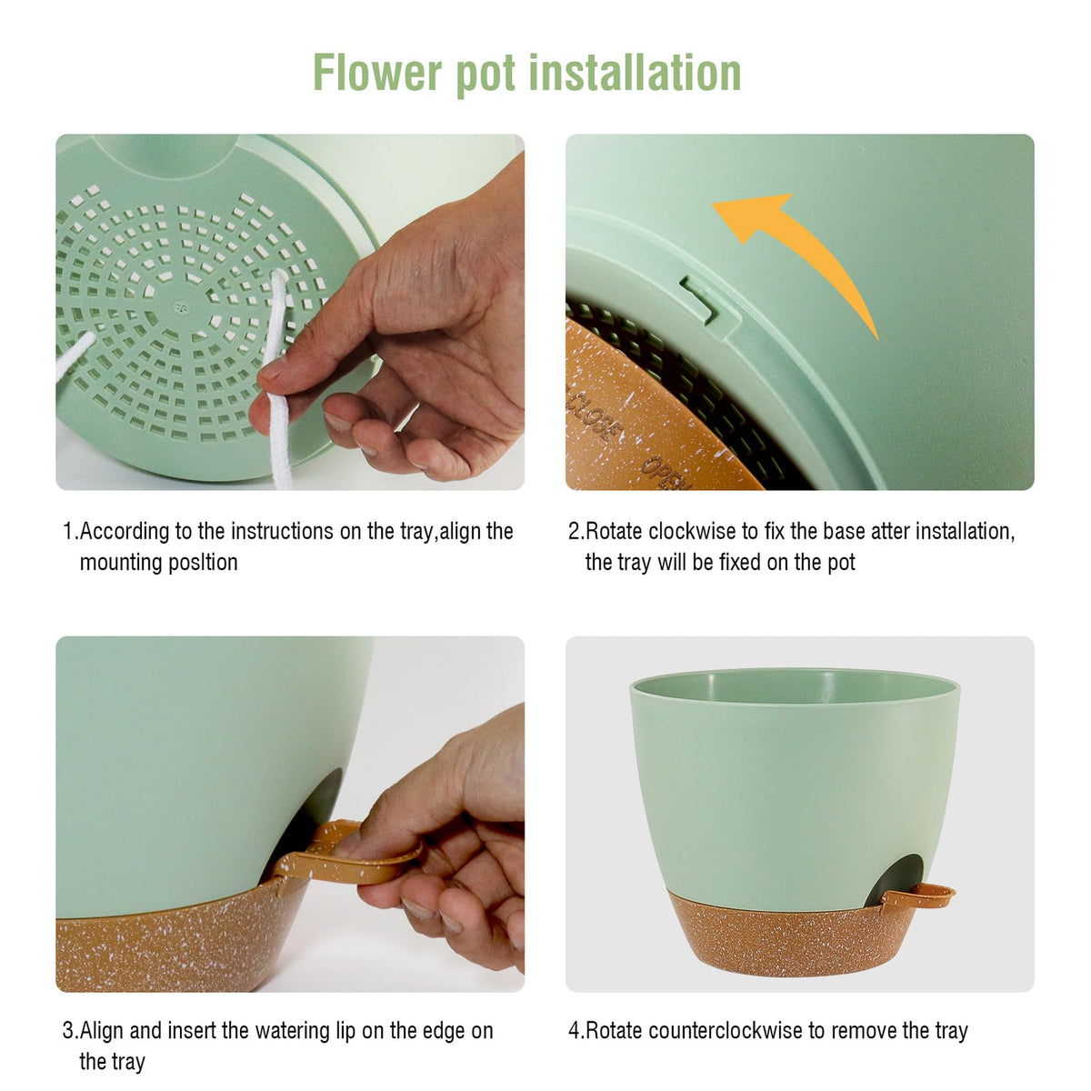 WSMKSZ 10/9/8 inch Self Watering Pots, Planter, Plant Pots with Mesh Drainage Holes for Indoor Outdoor Garden Plants, Plastic Flower Pots with Deep Reservoir for House Plants, Green with Brown