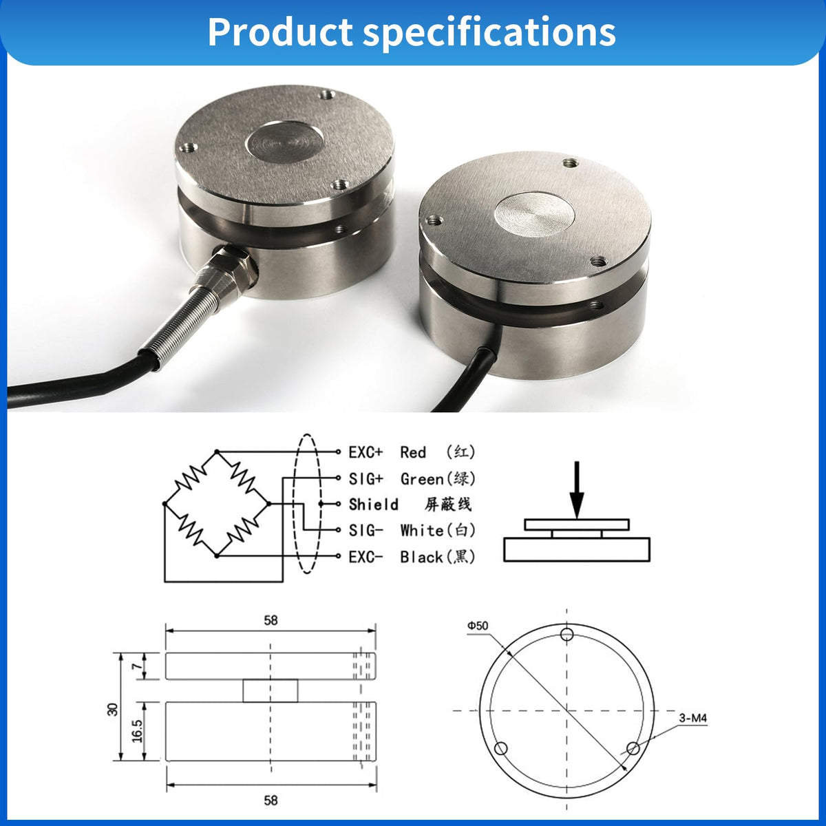 Load Cell Sensor with Indicator Display,Compression Force Weight Pressure Scale Sensor Two Sets of Relay Outputs Peak Recording (0-2T with Indicator)