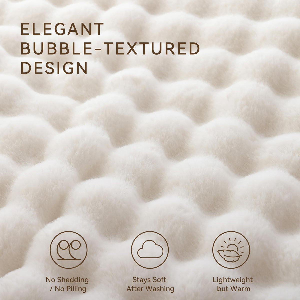 Smoofy Faux Fur Throw Blanket for Couch - Cream White Super Soft Cozy Bubble Blanket, Fluffy Plush Fuzzy Throw for Sofa & Bed, Thick Lightweight Warm Blanket, Luxury Aesthetic Gift for Women 50"x60"