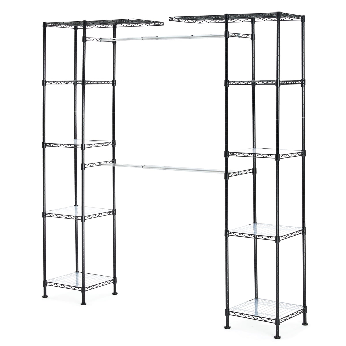 Amazon Basics Expandable Metal Hanging Closet Organizer System with Storage Shelves, Adjustable, Easy to Assemble, 57-80"L x 14"W x 72"H, Black