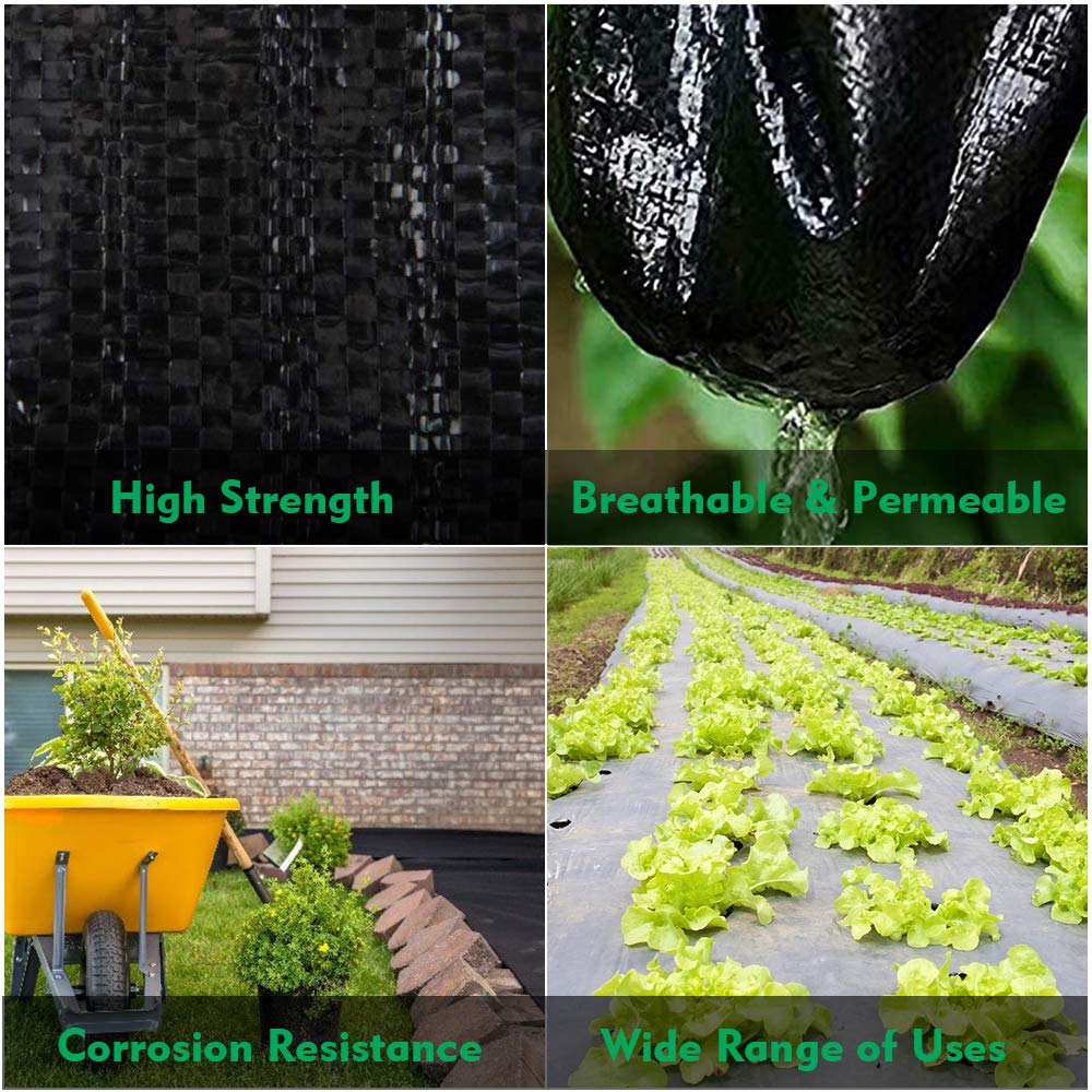 Kdgarden Premium 5oz Pro Weed Barrier Landscape Fabric Ground Cover Heavy Duty Commercial Anti-Weed Gardening Mat, 6ft x 300ft, Black