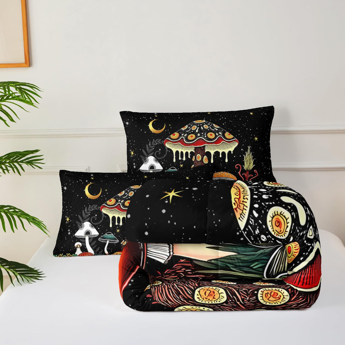 lneffble Mushroom Comforter Full Bed Set，Full Size Mushroom Bedding Set，with 1 Comforter with 2 Pillow Case