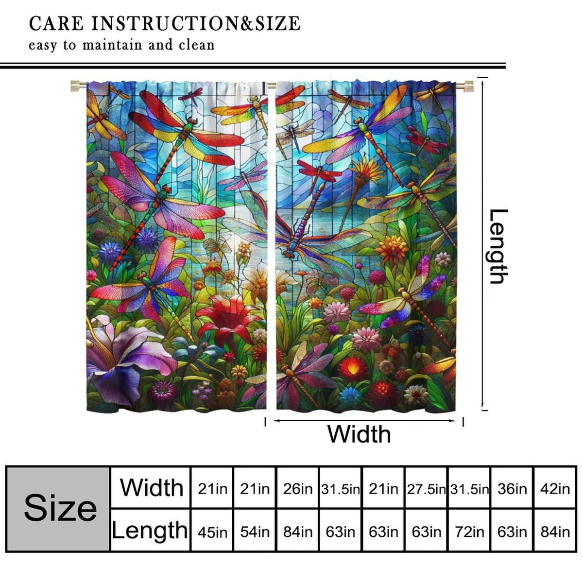 FengMingRui Dream Stained Glass Curtains Dragonfly Flowers Fantasy Nature Scenery Floral Blackout Window Treatments for Kids Boys Girls Bedroom Living Room Window Drapes 42" W X 45" L