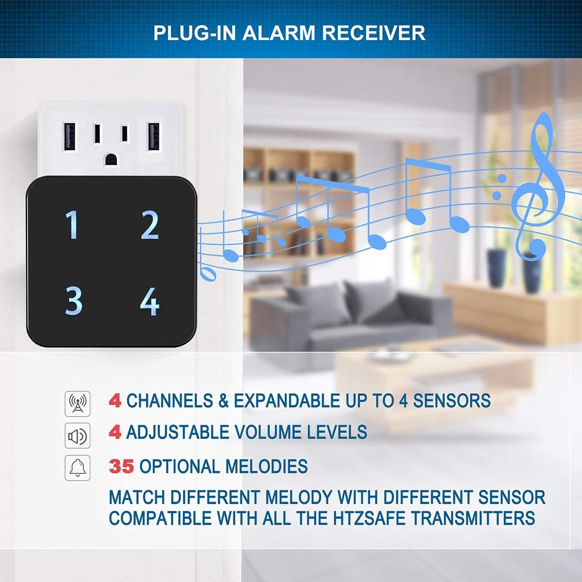 Driveway Alarm System- Solar Driveway Alarms- 3 Adjustable Sensitivities-Fully Weatherproof Outdoor Motion Sensor&Detector DIY Security Alert System-1 Receiver and 4 Sensors KIT
