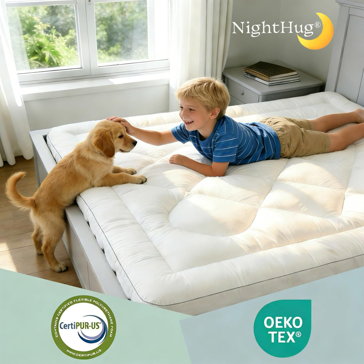 NightHug 5 Inch Memory Foam Mattress Topper Twin, 2000GSM Shredded Memory Foam Pillow Top, Plush Support for Back Pain Relief, Extra Thick & Breathable, Dorm & Guest Room Essential