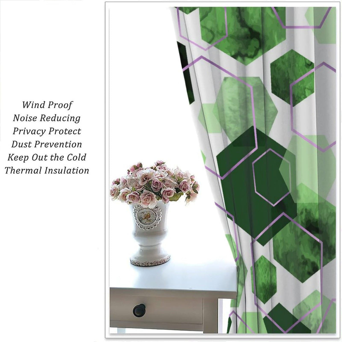 YCness Marble Curtains Modern Abstract Green Geometric Art Printed Blackout Window Drapes for Bedroom Living Room Decor Fabric Set 2 Panel 42x45 Inch 80% Shading Rate