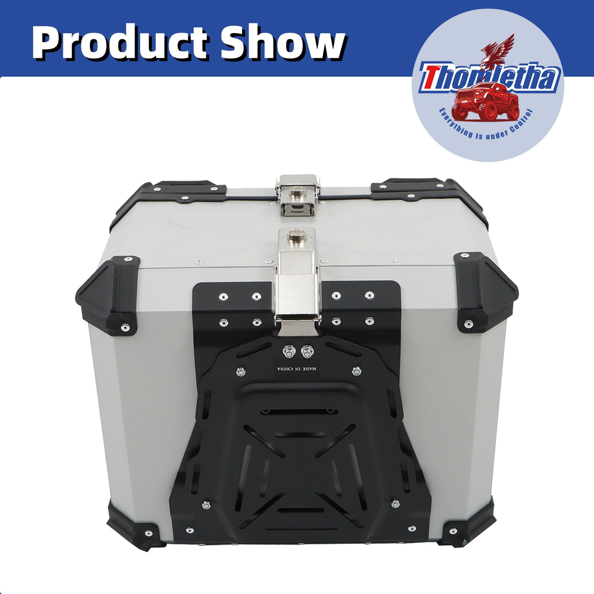 Thomletha 55L Aluminum Alloy Motorcycle Trunk Tour Tail Box Top Case with Mounting Plate Lock Silver