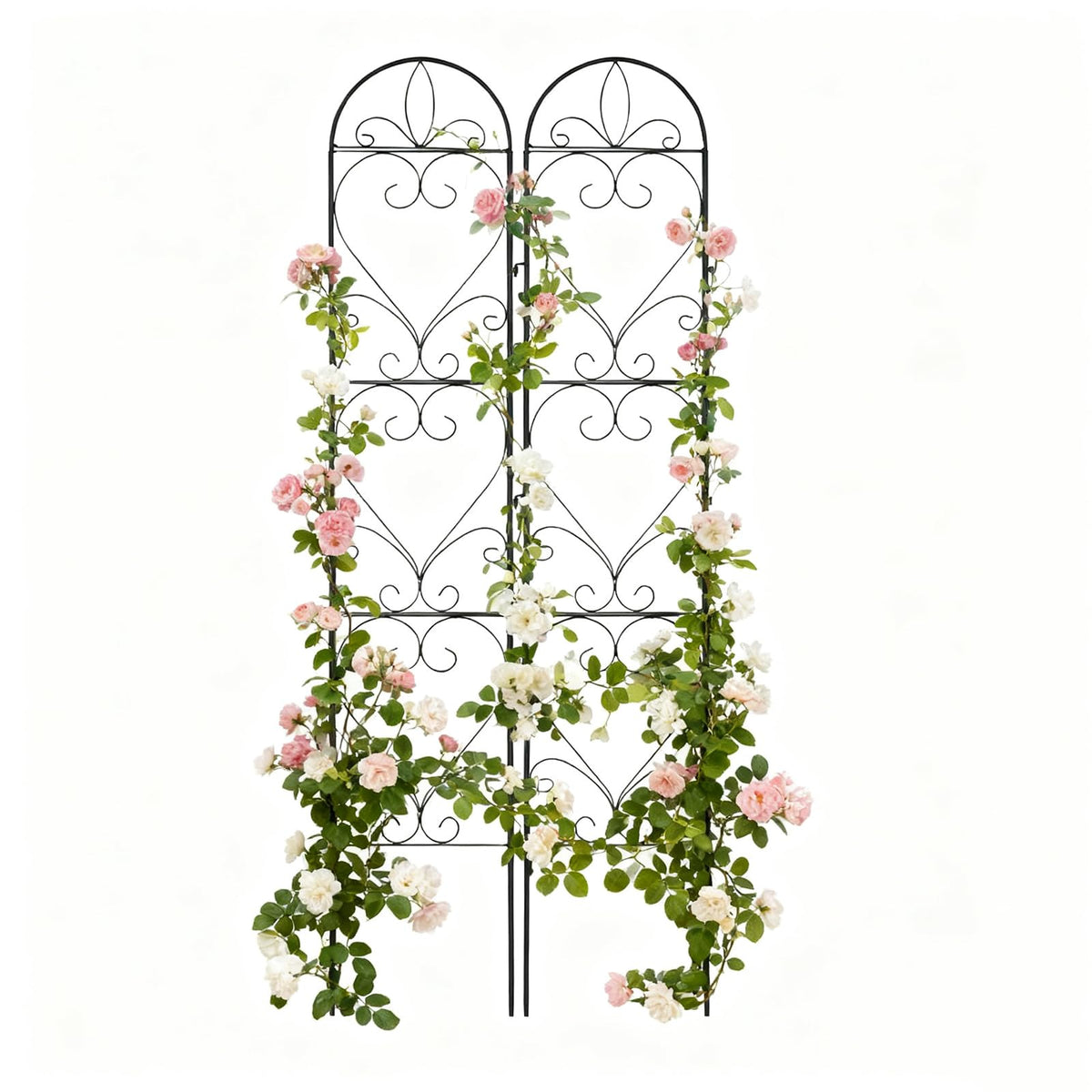 XYCCRX 2PCS Metal Garden Trellis for Climbing Plants Outdoor, Heavy-Duty Cucumber Tomato Trellis for Raised Garden Bed, Decorative Wrought Iron Trellis Arch for Wedding Party Decor