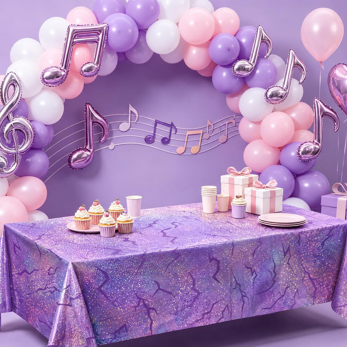 LHFYACI K-Style Birthday Decorations, Holographic Laser Tablecloth, 3 Pack Purple Shiny Lightning Disposable Table Covers for Birthday, Bridal Shower, Bachelorette, Disco Party, 54x108 Inch