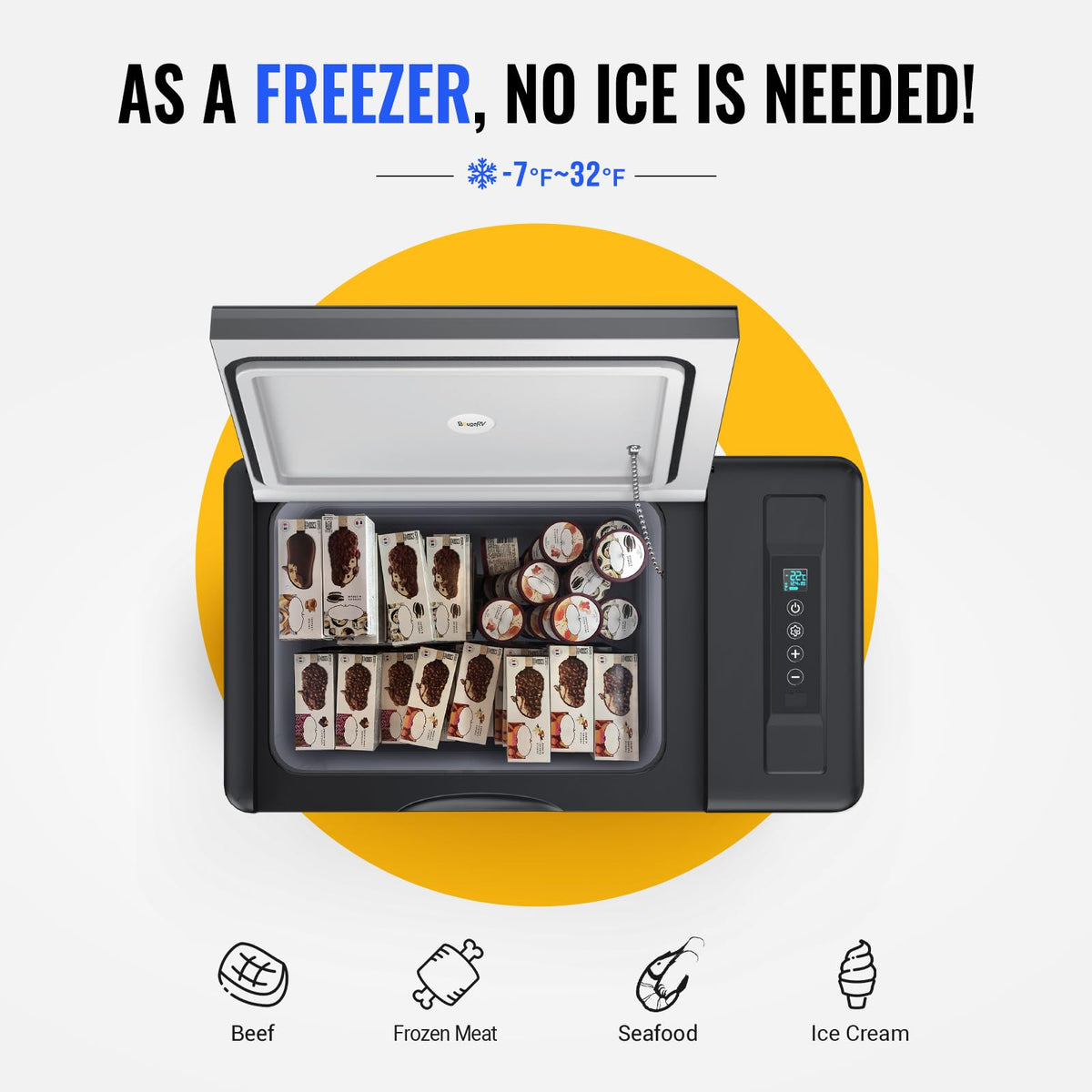 BougeRV 12 Volt Refrigerator 12V Car Fridge 23 Quart Portable Freezer Compressor Cooler 12/24V DC 110~240V AC for Truck Van RV SUV Boat Travel Camping Road Trips Tailgating -8℉~50℉ (Black)