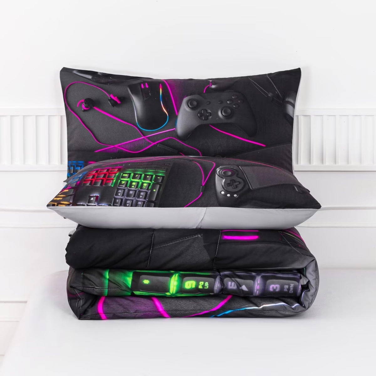 GRAT TIOC Gaming Comforter for Boys Teens,Game Bedding Sets Twin,Kids Gamer Comforter Set,Video Game Bedroom Bed Set Controller Duvet All Season 3 Piece