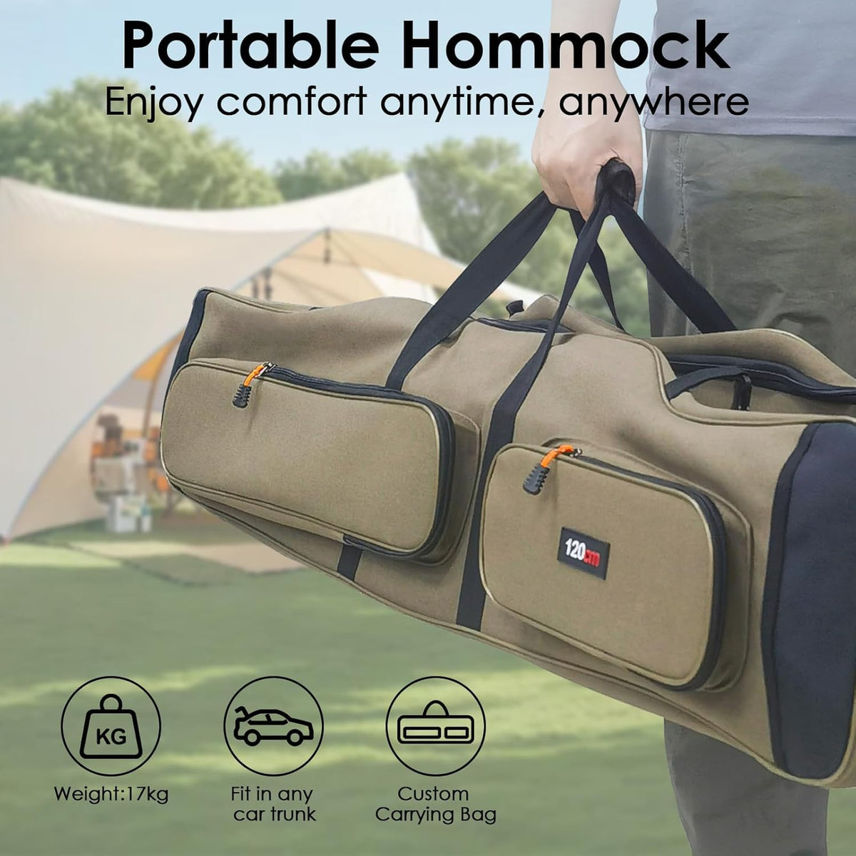Portable Outdoor Hammock with Quick-Fold Stand,Adjustable Sunshade,Waterproof & UV-Resistant,Heavy-Duty 550lb Capacity,Travel 2-Person Hammock with Storage Bag for Camping,Backyard,Beach,Patio,Indoor