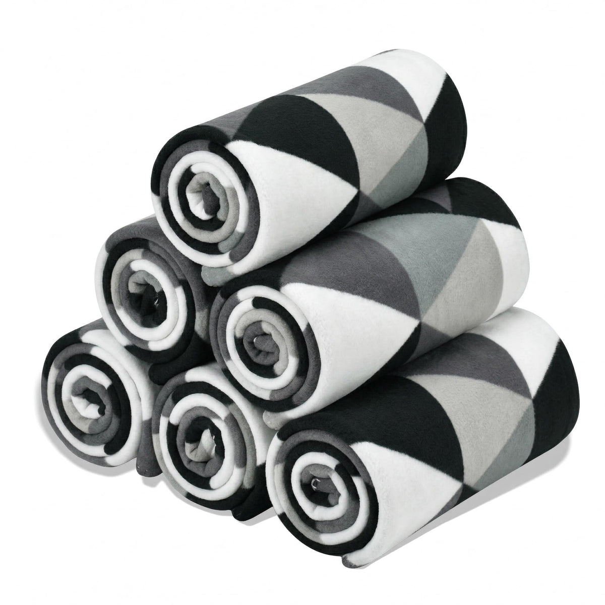 CAI TENG Triangle Fleece Throw Blankets Bulk 6 Pack Lightweight Warm Soft Cozy Kids Blanket 50 x 60 in Pet-Friendly Thin Small Blanket for Home, Bed, Sofa, Office, Gifts, Outdoor Grey Black