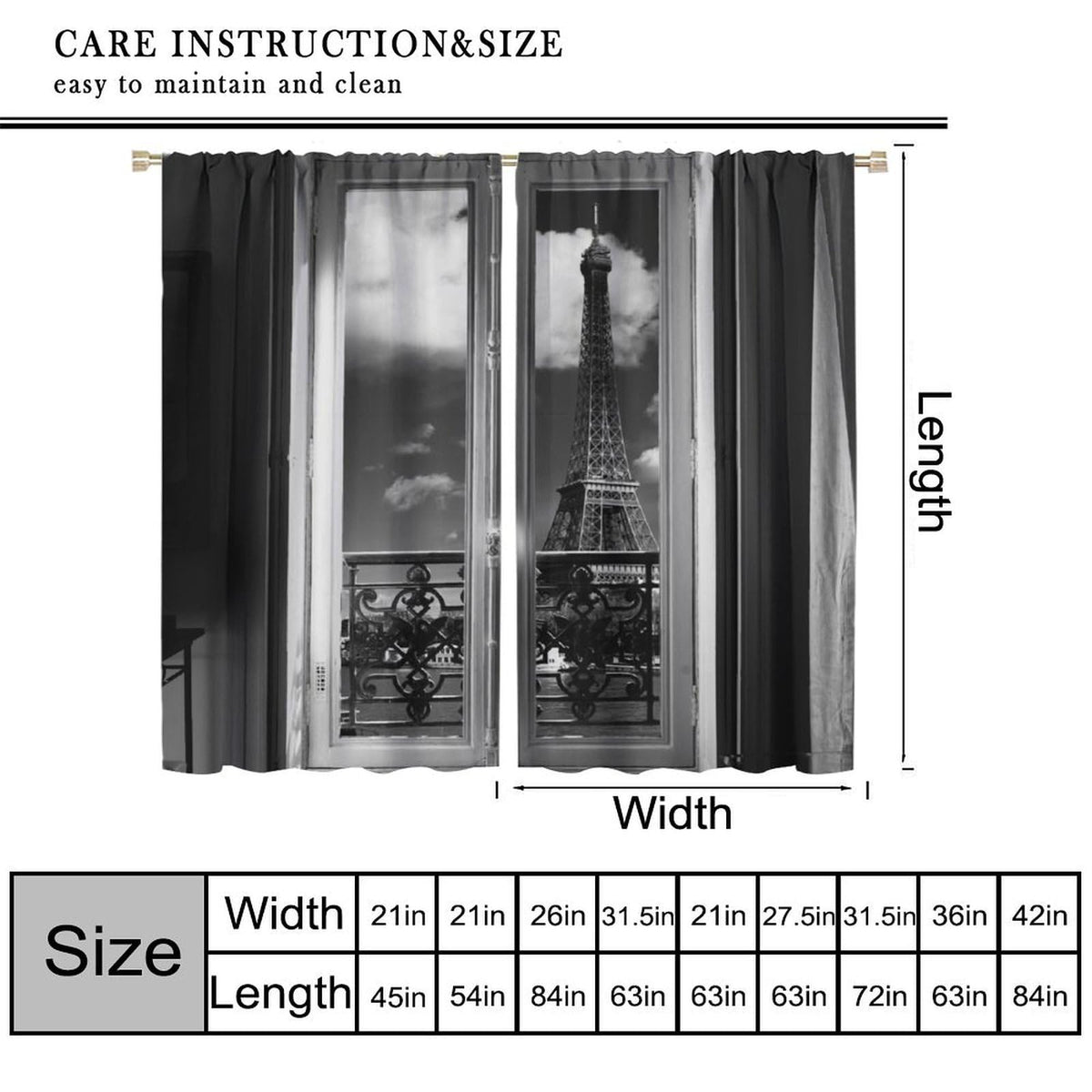 AAVEUP Paris Tower Curtains,Girl Simple Romantic European City Architecture Eiffel Tower Landscape Windows Treatments Rod Pocket Drapes for Kids Room Living Room Bedroom 41x44.5in