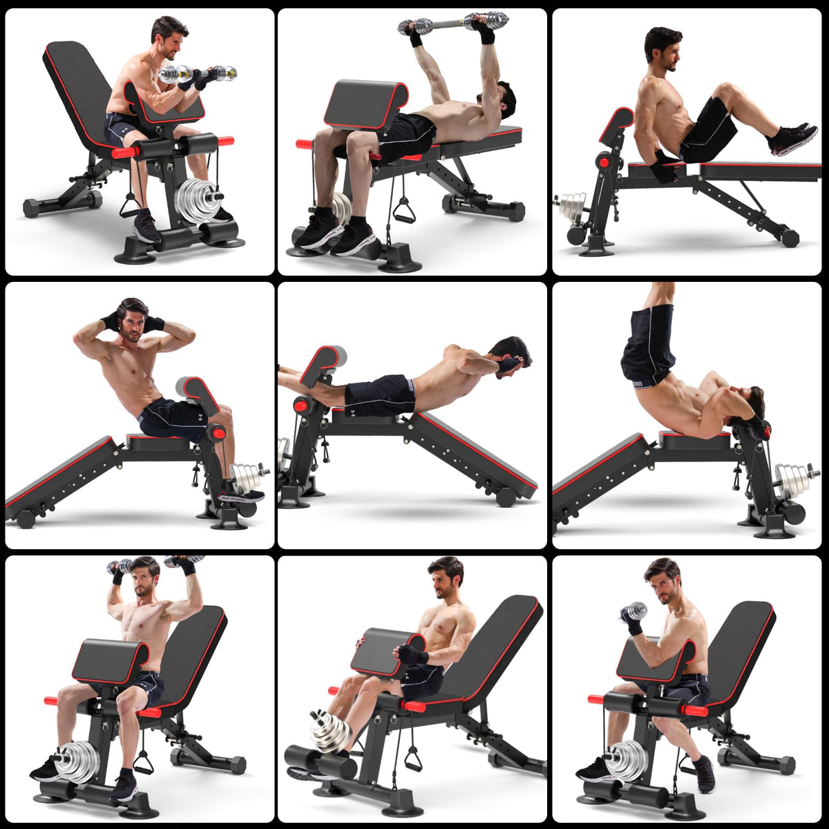 Adjustable Weight Bench - Utility workout Benches for Exercise, Free Installation Design for Portable Fitness Strength Training Equipment at Home Gym