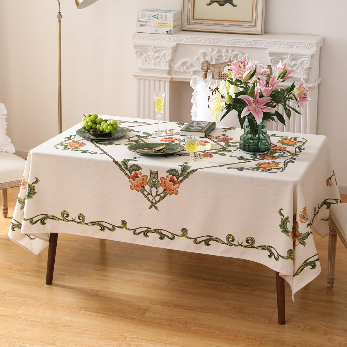 patdrea Vintage French Linen Tablecloth,Square,55"x55"-Santiago C