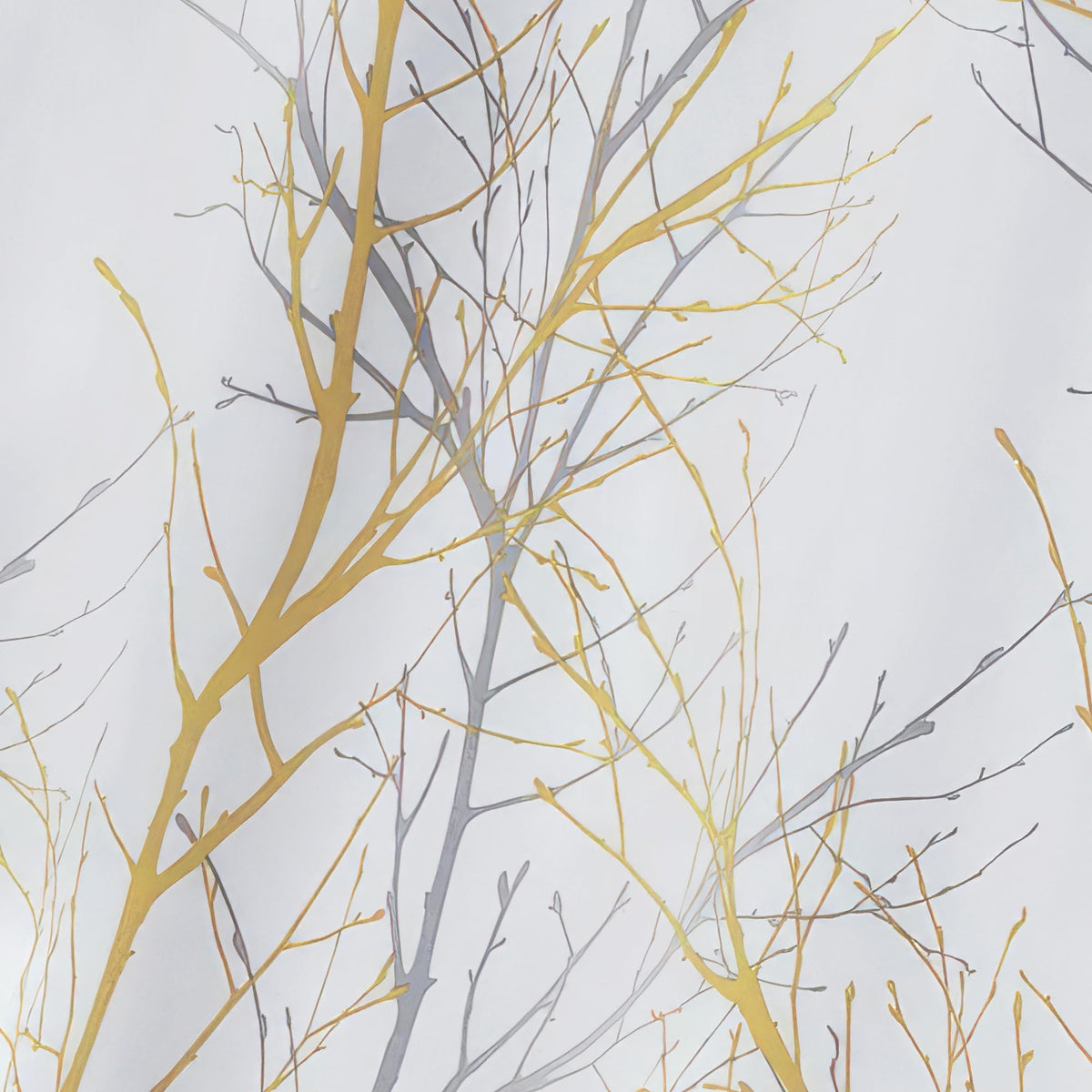 FMFUNCTEX 100% Blackout Yellow on White Tree Curtains for Bedroom, Curtains 84 Inches Long Branch Curtain Panels for Living Room, Room Darkening Thermal Insulated Window Drapes, Grommet Top 2 Panels