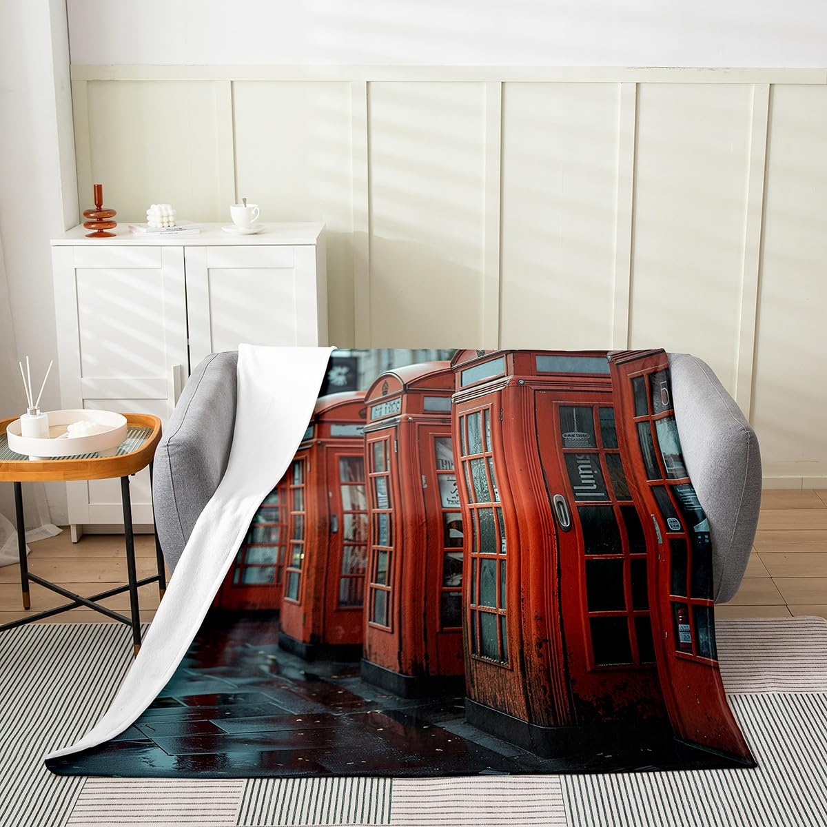 Erosebridal London Throw Blanket 50x60 inch for Kids Boys Girls,City Fleece Flannel,Modern Landscape Bed Blanket,Telephone Booth Soft Warm for Sofa Couch Chair