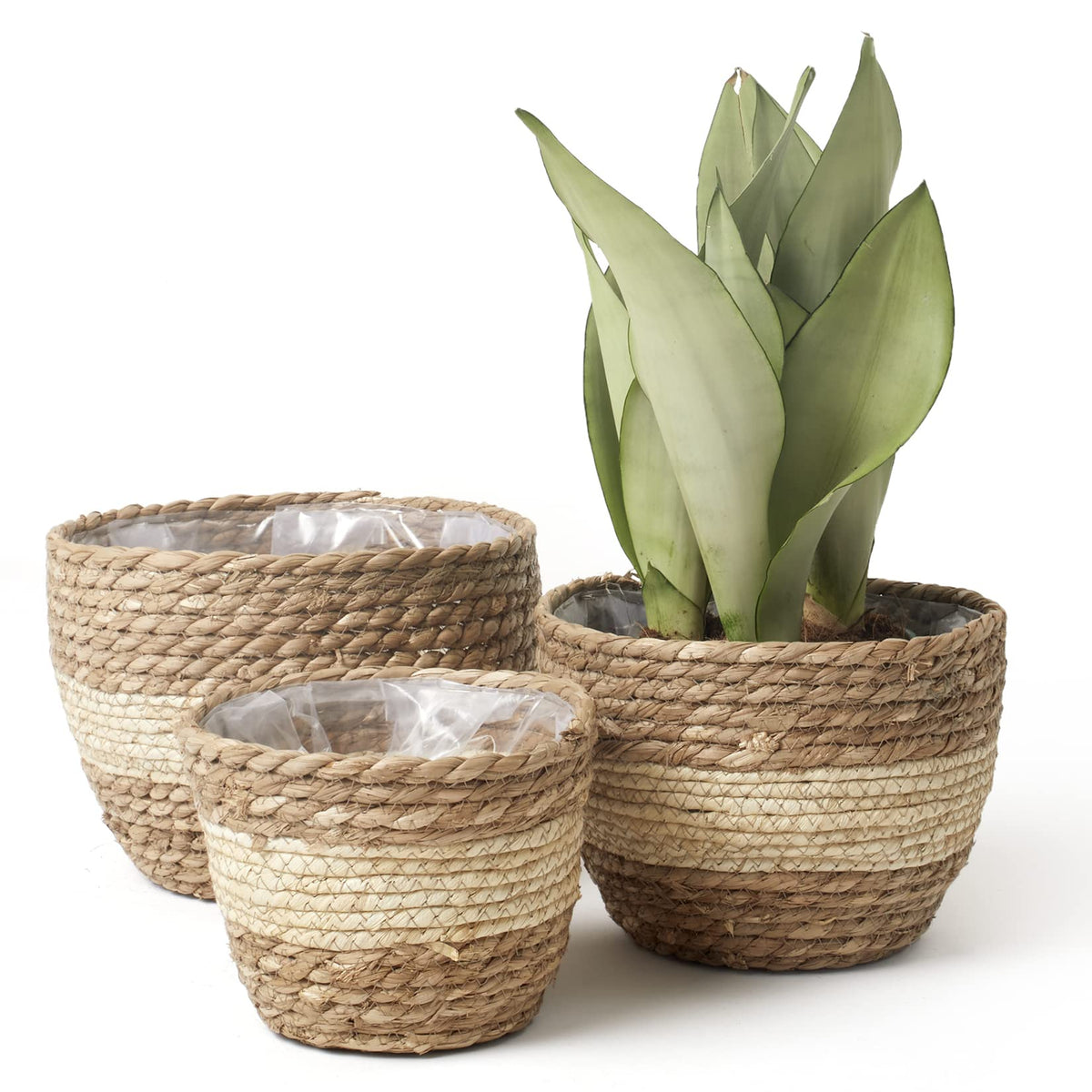 LA JOLIE MUSE Seagrass Planter Basket Indoor Outdoor, Flower Pots Cover, Plant Containers, Beige, 10 inch