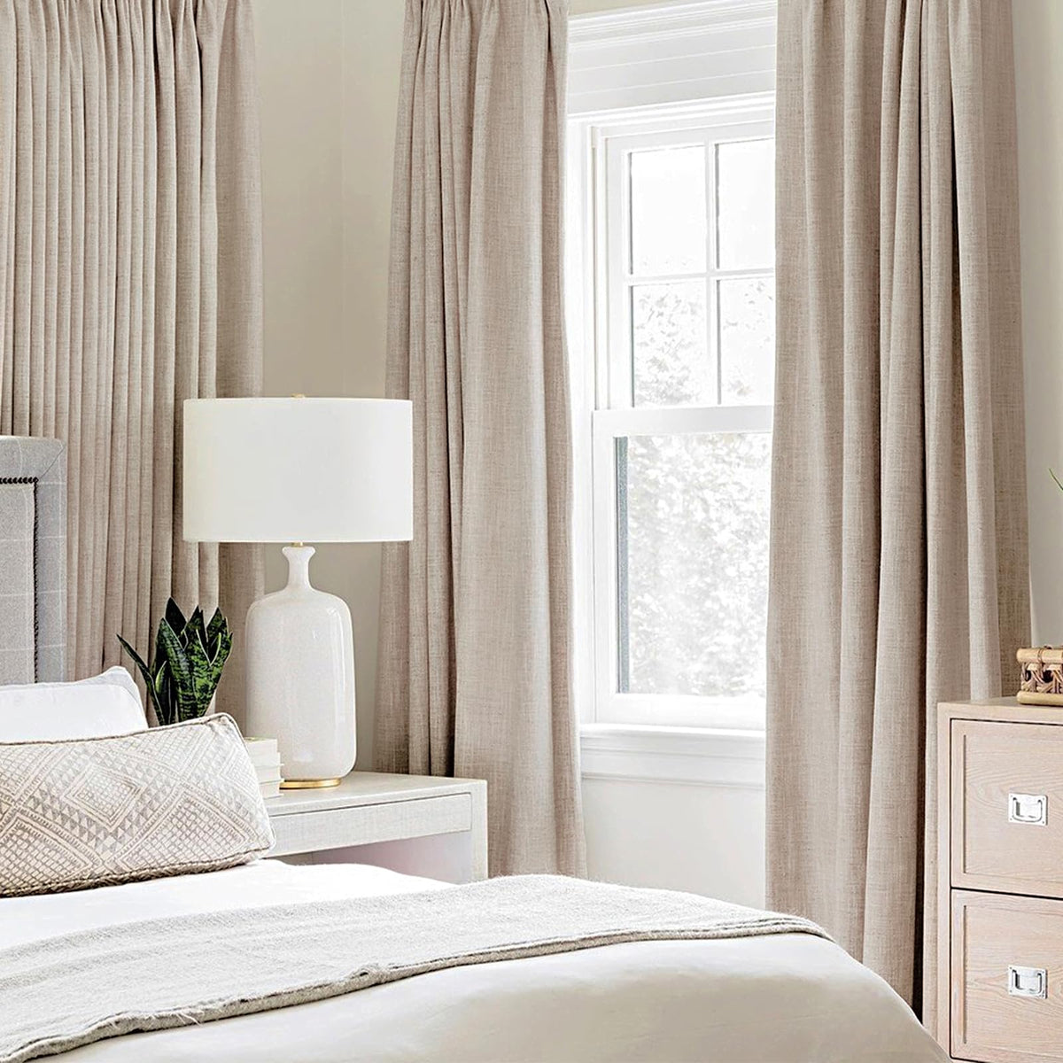 MIULEE 100% Blackout Linen Textured Curtains for Bedroom Solid Thermal Insulated Natural Beige Grommet Room Darkening Curtains & Drapes Luxury Decor for Living Room 52 x 96 Inch (2 Panels)