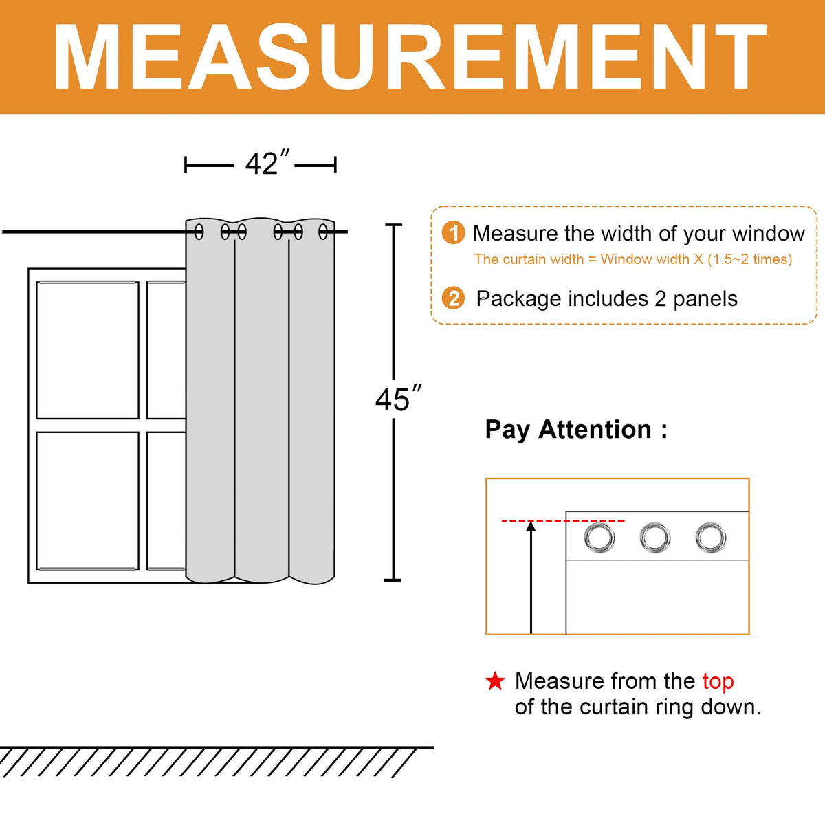 Hiasan Short Blackout Curtains for Bedroom - Thermal Insulated & Light Blocking Window Curtains for Living Room, 2 Drape Panels Sewn with Tiebacks, Dark Grey, 42 x 45 Inch