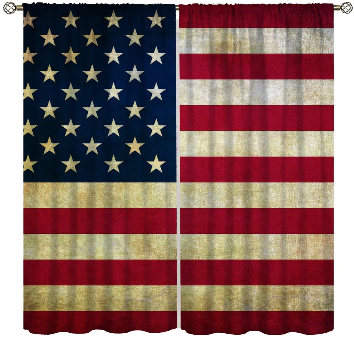 wlsgdsg Retro USA Flag Blackout Curtains for Man Cave, Vintage Old Yellowed American Patriotic Backdrop Window Treatments, Rod Pocket Drapes for Boys Teens Bedroom, 42x45in