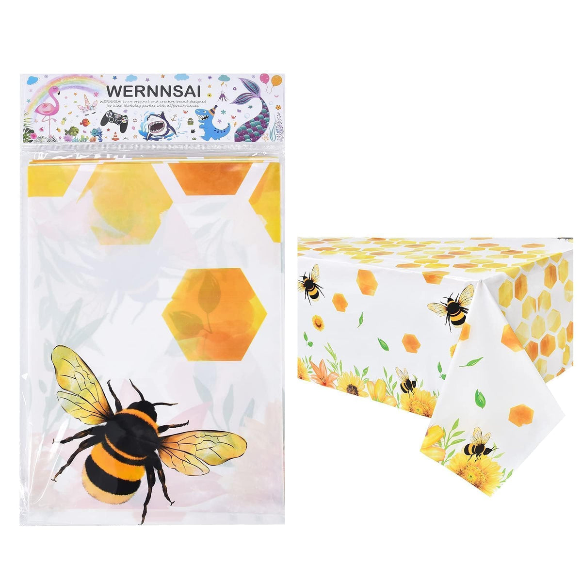 WERNNSAI Bee Tablecloth - 1 Pack 108"x54" Disposable Plastic Table Cover