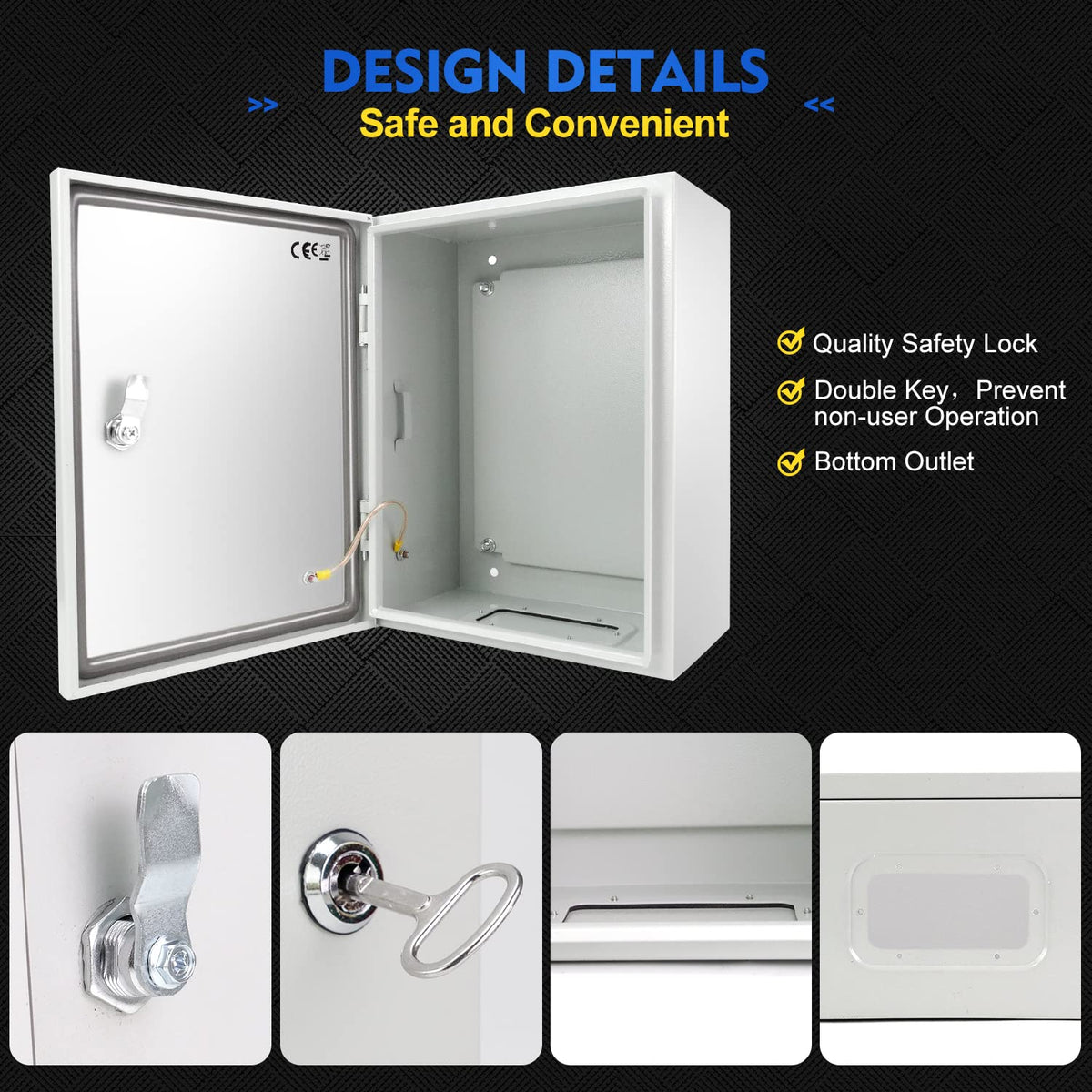 Tocretoare Outdoor Electrical Box, Steel Junction Box 16 x 12 x 8'', NEMA 4X Electrical Enclosure Box IP66 Waterproof & Dustproof, Universal Electrical Project Box with Lock & Mounting Plate