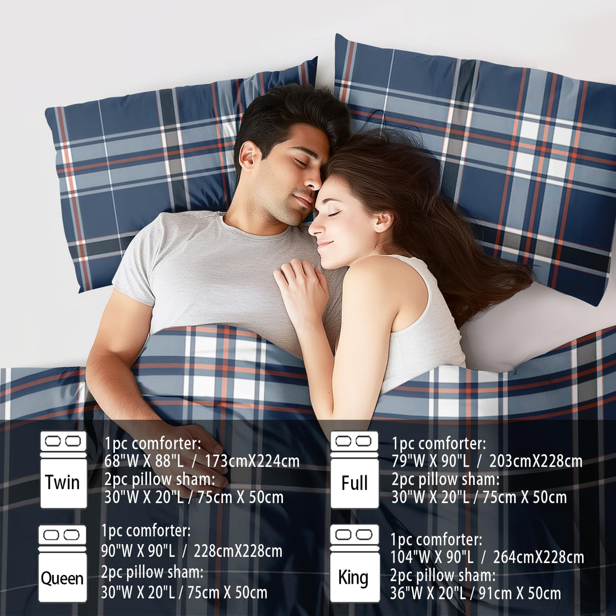 llyxsesty Blue Grid Comforter Set Queen Teens Plaid Design Bedding Set for Boys Gingham Comforter Queen Girls Quilt Plaid Bedroom Decor Grid Checkered Bedding Bed Decor