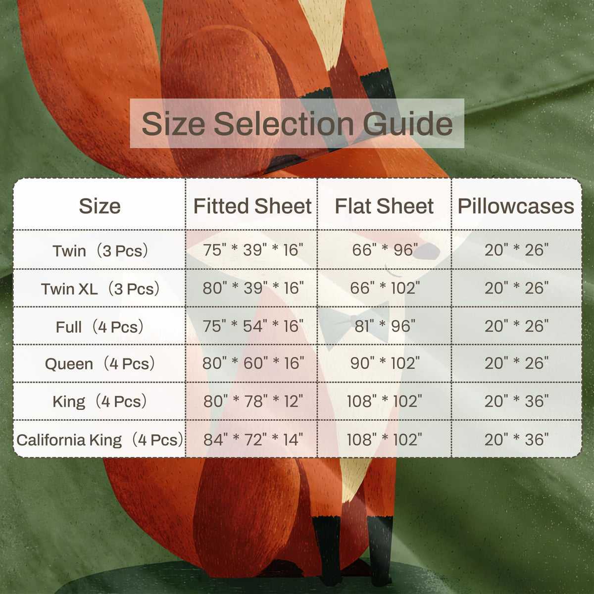Fox Twin Bedding Set Cartoon Animal Sheet Sets, Orange Green
