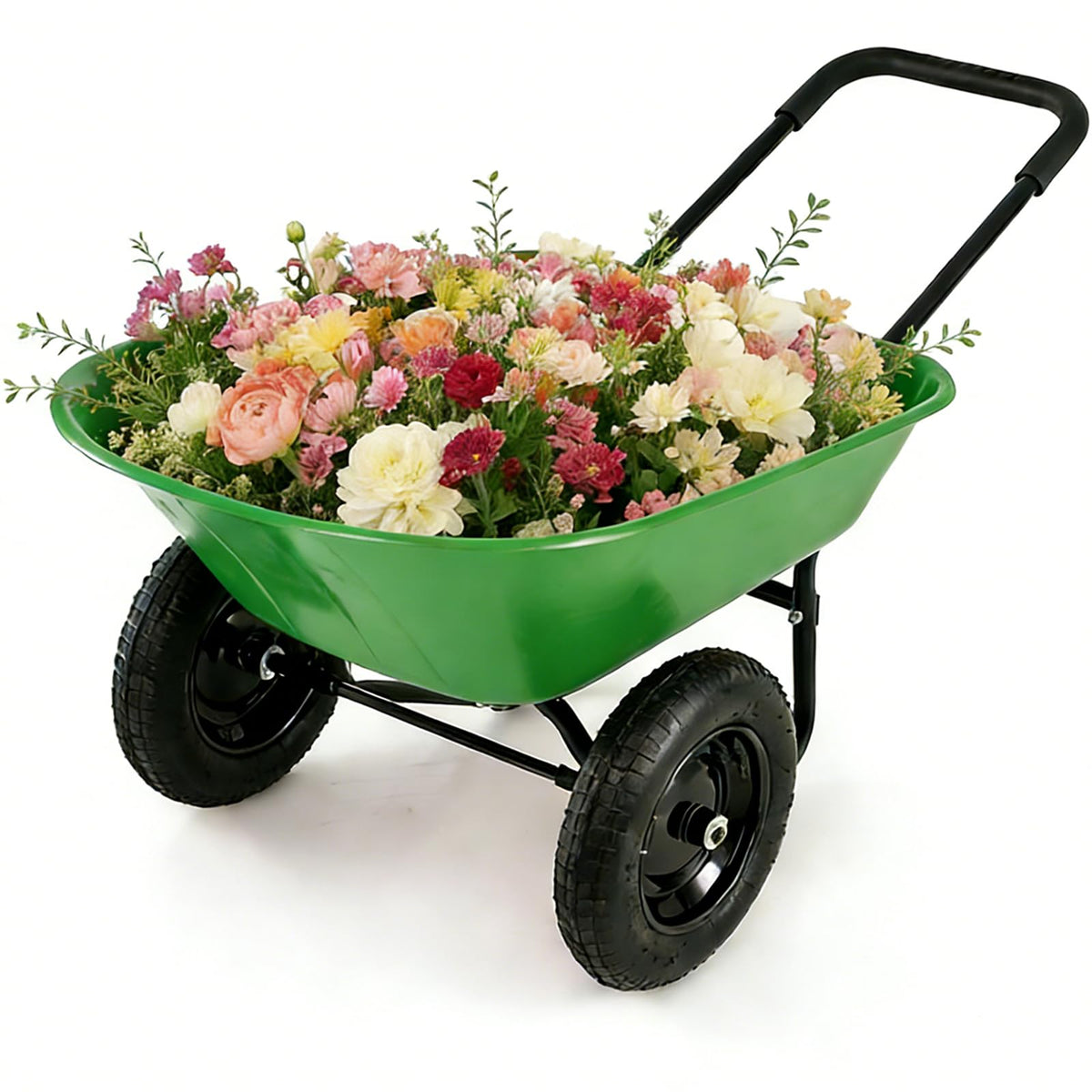 ERGOMASTER Dual-Wheel Wheelbarrow, Home Utility Garden Cart, Large Heavy Duty Yard Cart for Gardening (Bright Green)