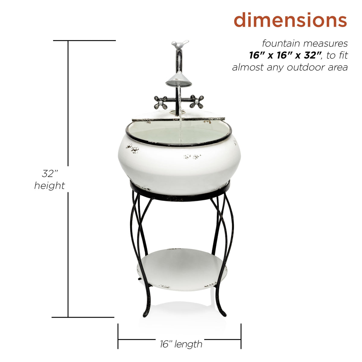 Alpine Corporation YHL170 32” Indoor/Outdoor Antique Metal Sink Water Fountain with Stand – Charming Waterfall Feature for Garden, Patio & Home Decor, White