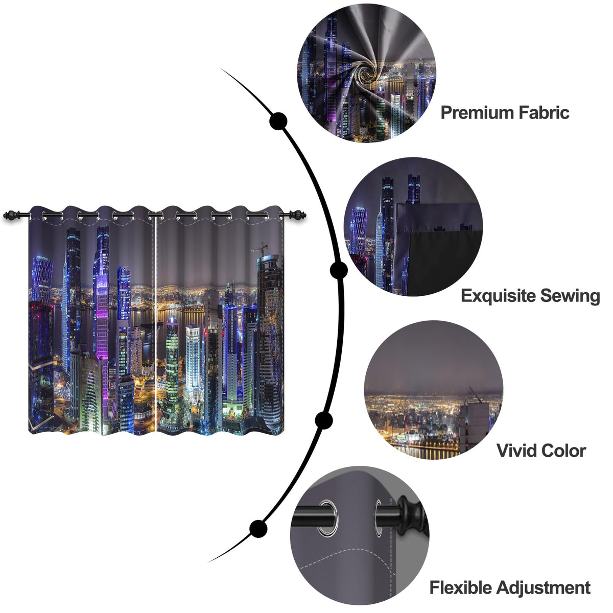 Umpoo New York Night View Blackout Curtains Urban Skyline Skyscraper Modern City Buildings Curtain for Office Living Room Bedroom Decor Window Drapes 2 Panel Set, 42x63 Inches