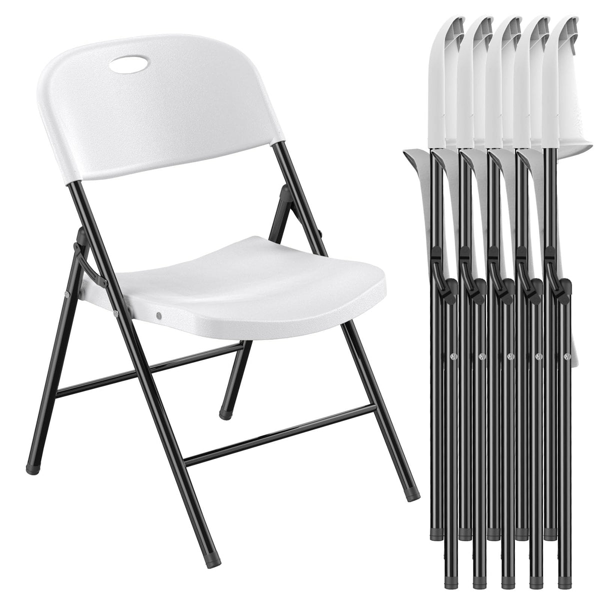 Nazhura 350 Weight Limit Heavy Duty Plastic Folding Chair with Reinfoced Steel Frame for Indoor and Outdoor, Wedding, Party, Restaurant, Meeting Room, Patio and Garden (6, White)