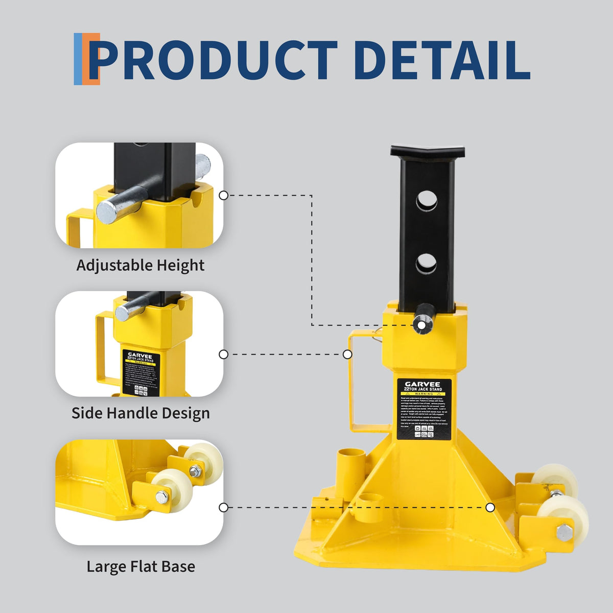 Heavy-Duty 22 Ton Steel Jack Auto Stand, Pin Type Jack Stands with Wheels, 13.8-19.7" Adjustable Height, Support for Trucks, Trailers, and Equipment, Professional Car Jack Stand with Loc,Yellow
