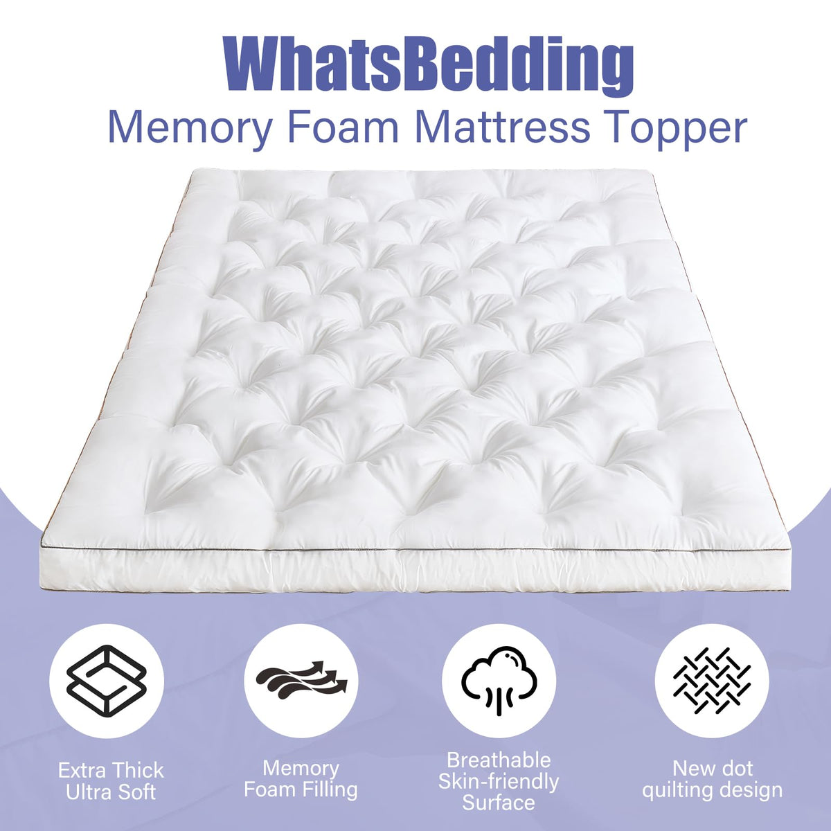 WhatsBedding 4 Inch Memory Foam Mattress Topper King Size for Pressure Relief, Extra Soft and Breathable Pillow Top Mattress Topper, Fluffy Shredded Memory Foam Filled，80 * 78 * 4in