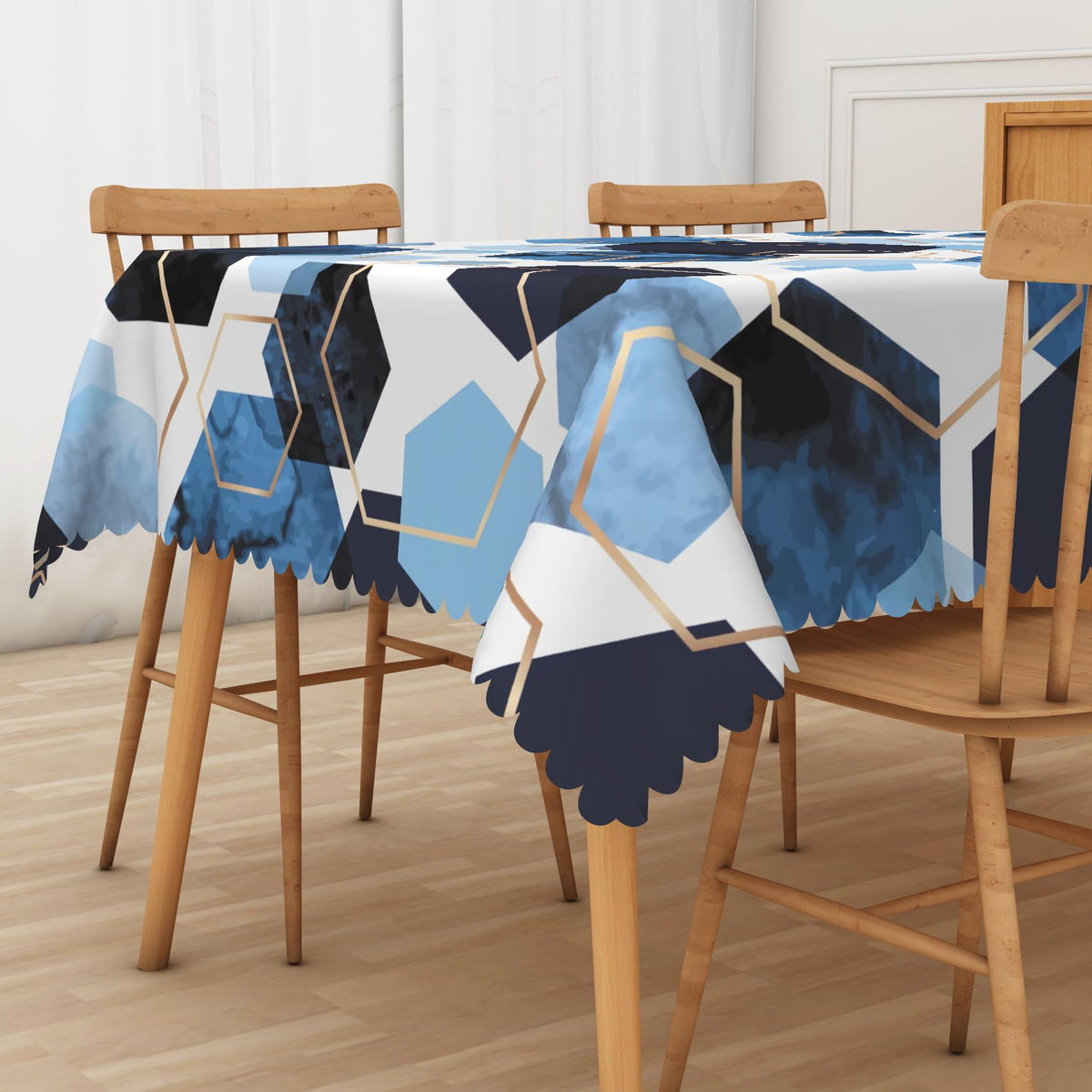 SIEDYCV Modern Blue Gold White Geometric Tablecloth, 60x102 Inch Elegant Hexagons Abstract Art Marble Texture Fabric Table Cloth,Waterproof Table Cover for Kitchen Dining Room Banquet Party Decor
