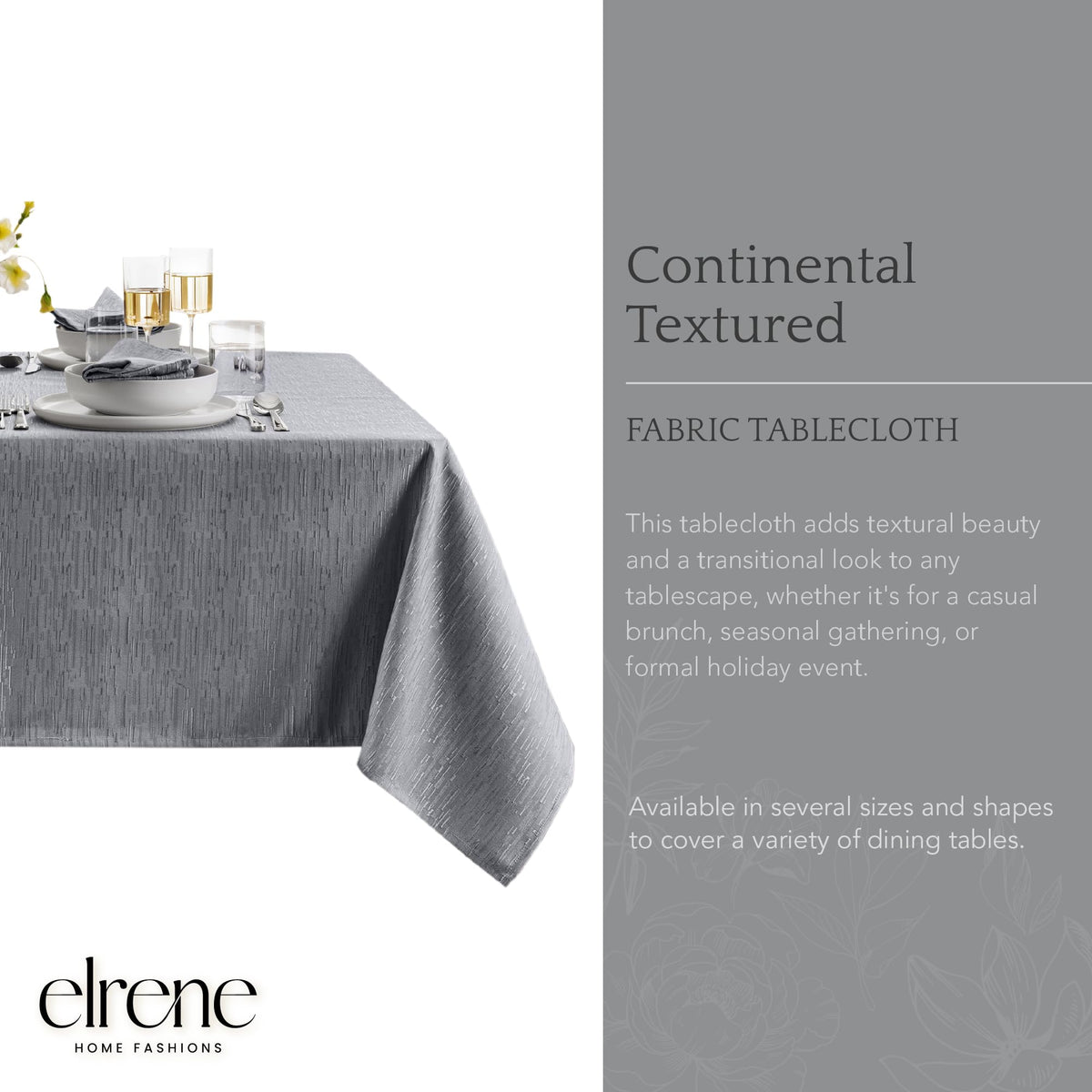 Threadmade Continental Solid Texture Water Resistant Tablecloth, Gray - 60" W x 84" L