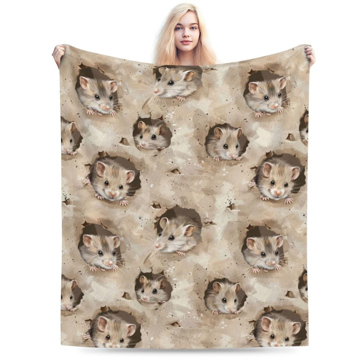 Qycazzw Cute Rat Blanket Gifts for Women Kids, Woodland Mouse Theme Flannel Blankets, Warm Cozy Soft Throw for Bedroom, Camping, Couch, Decor 50x60 in