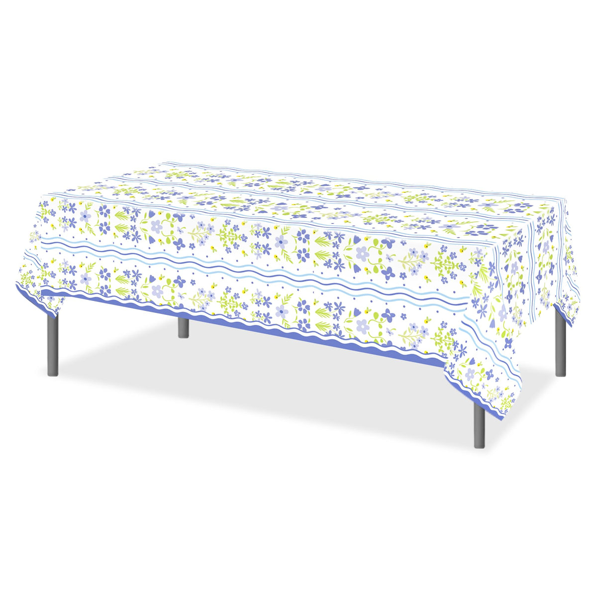 CC HOME 1Pc Blue Flowers Party Plastic Tablecloth 54 x 87 Inch Long Table Cover, Fresh Wildflowers Party Tablecover for Floral Theme Kids Baby Shower Birthday Dinner Picnic Kitchen Event