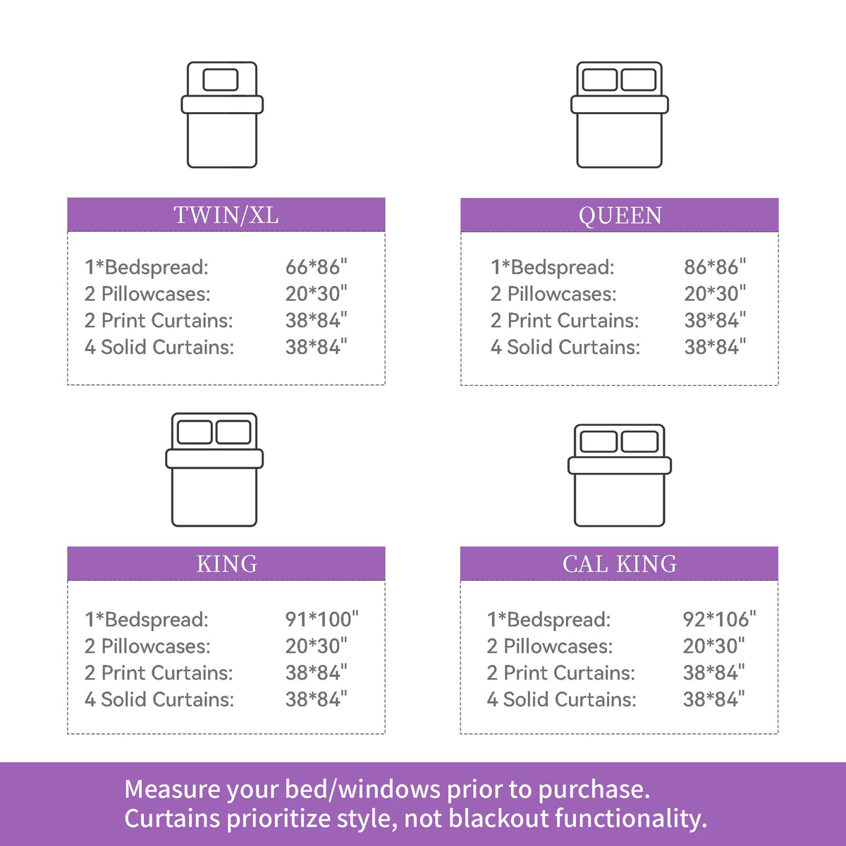 Deepsleep King Bedspread Set 9 Pieces, All Season Luxury Bed in a Bag for Bedroom, with 2 Pillowcases and 6 Curtains, Ultra-Soft Microfiber for Complete Bedroom Decor, Purple Flower