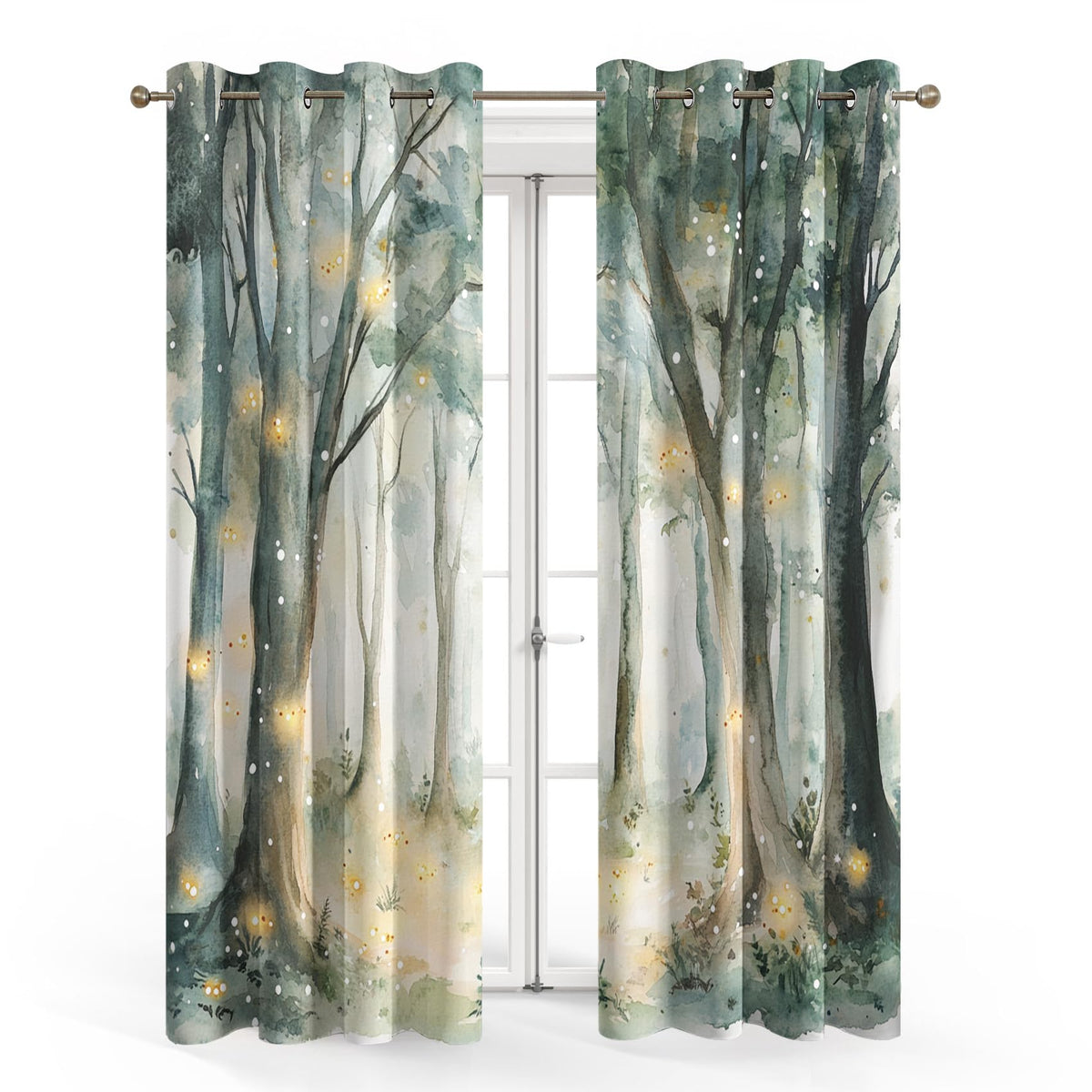 Magic Enchanted Forest Curtains, Fairy Tale Window Curtains, Watercolor Tree Blackout Curtains 54 Inches Long, Thermal Grommet Drapes for Bedroom Living Room, 2 Panels Set - HjL694