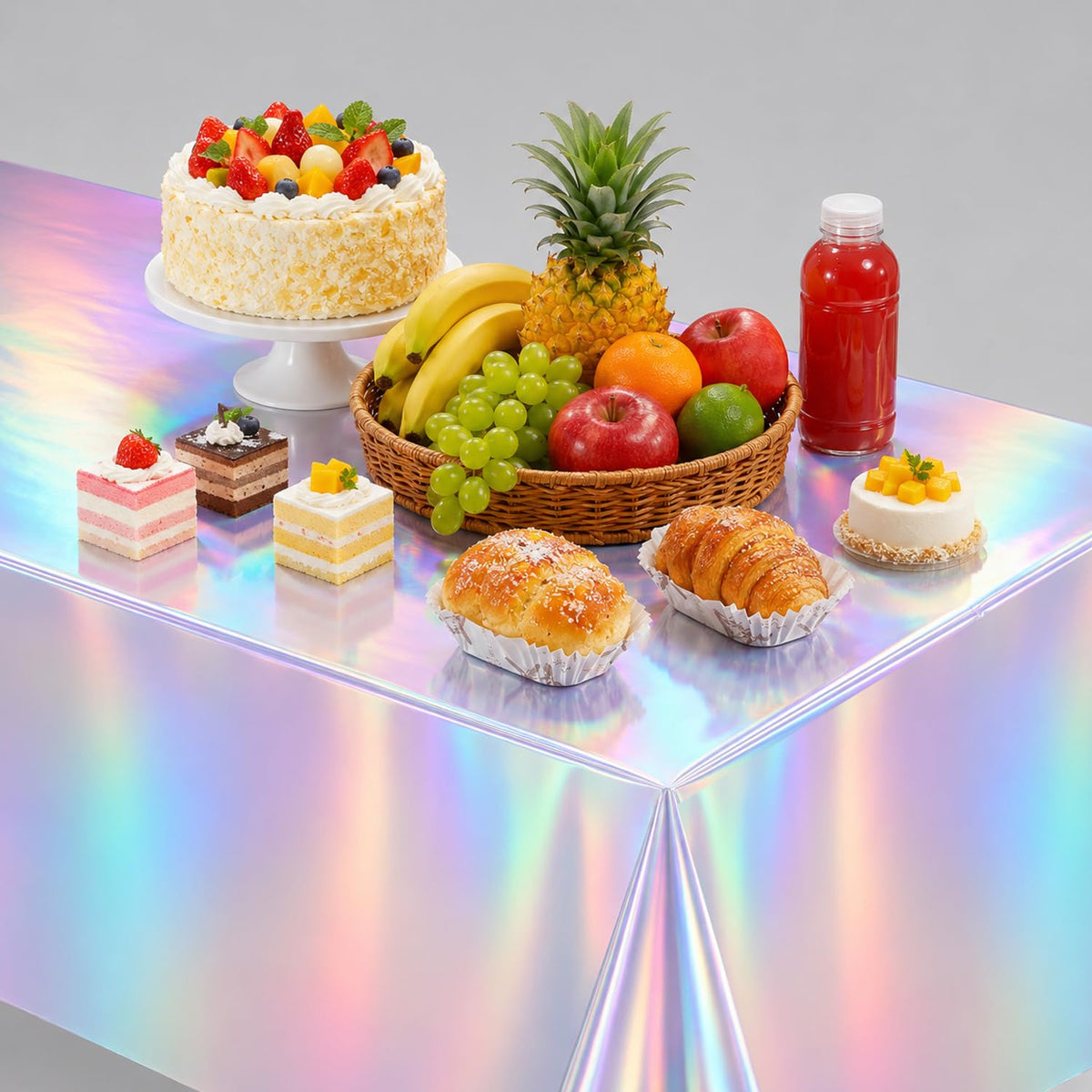 NKPDAXM 3 Pack Iridescent Tablecloths, Shiny Disposable Foil Plastic Holographic Table Covers for Rainbow Disco Bachelorette Bridal Wedding Party Decorations, 54" x 108"