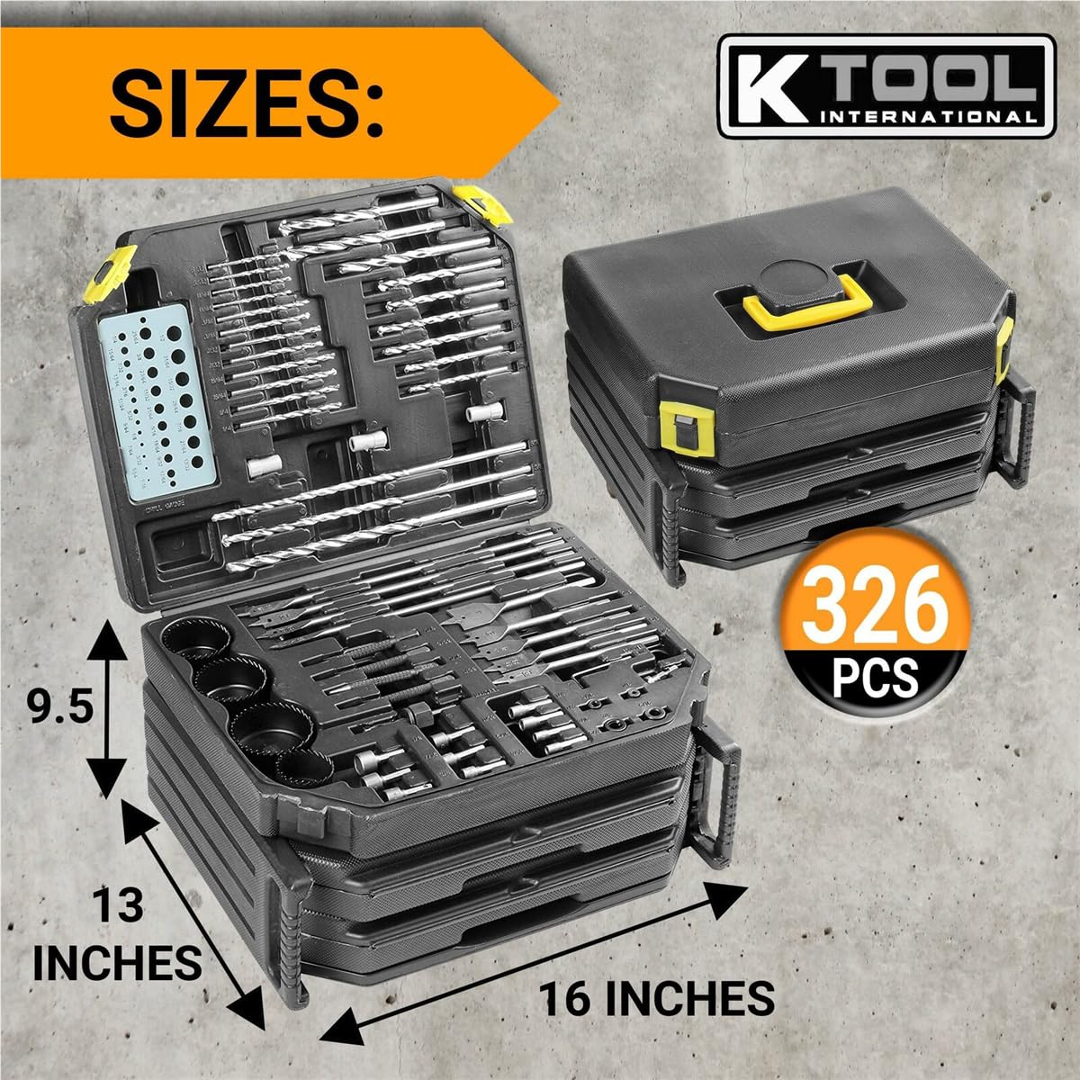 K Tool International 10330 Drill Bit and Accessory Set, 326 Piece Bit Kit, Folding Storage Case, Portable Carry System, for Shop, Garage, and Jobsite Use, Metal, Wood, and Plastic