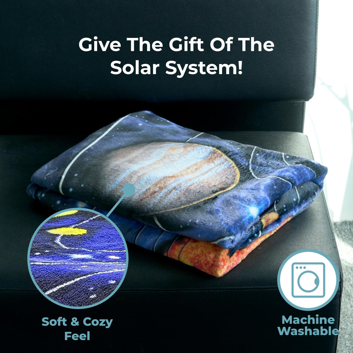 Dawhud Direct Fleece Throw Blanket - 50x60-Inch Plush Space Blanket with Solar System Design for Kids and Adults - Soft and Cozy for Bed, Couch, or Travel