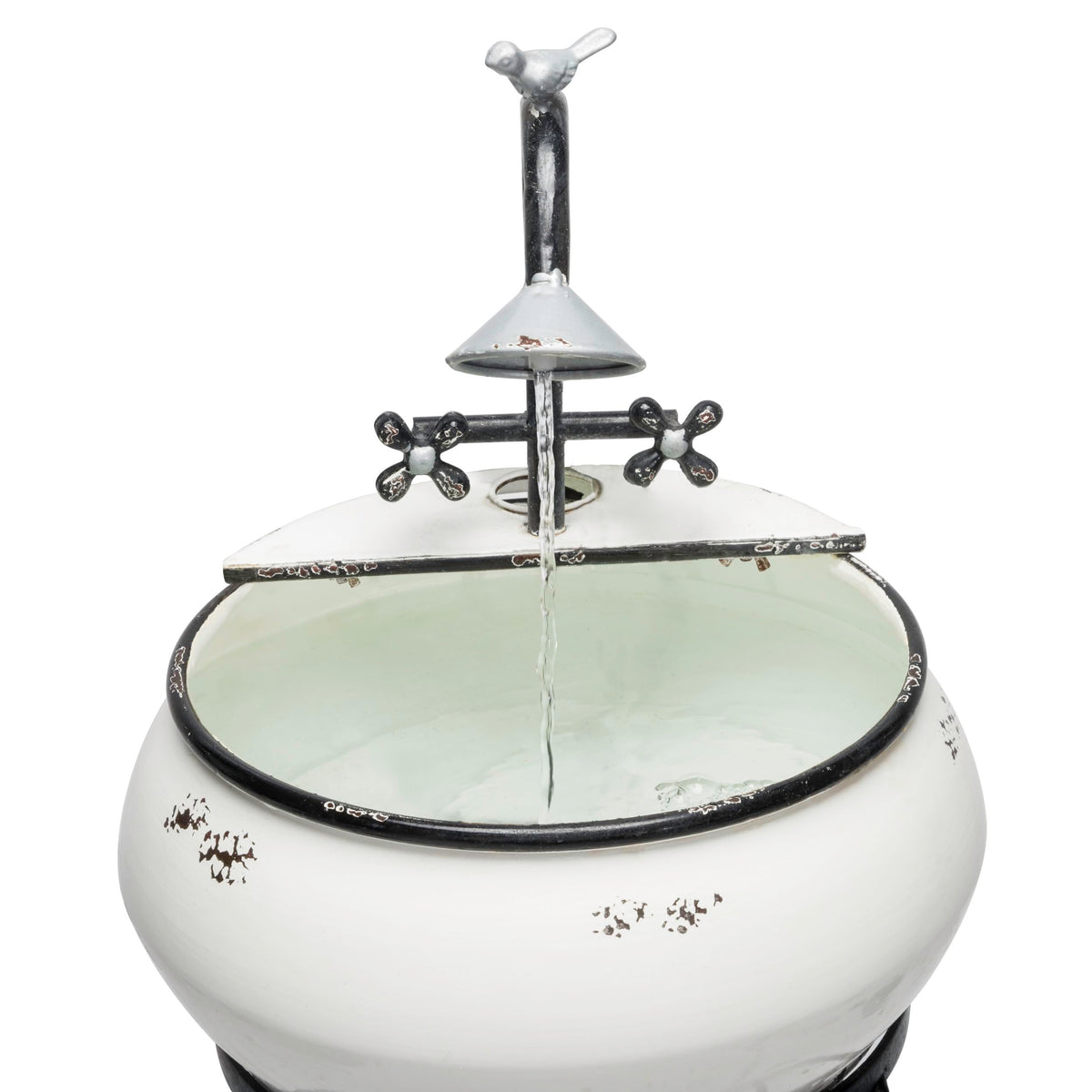 Alpine Corporation YHL170 32” Indoor/Outdoor Antique Metal Sink Water Fountain with Stand – Charming Waterfall Feature for Garden, Patio & Home Decor, White