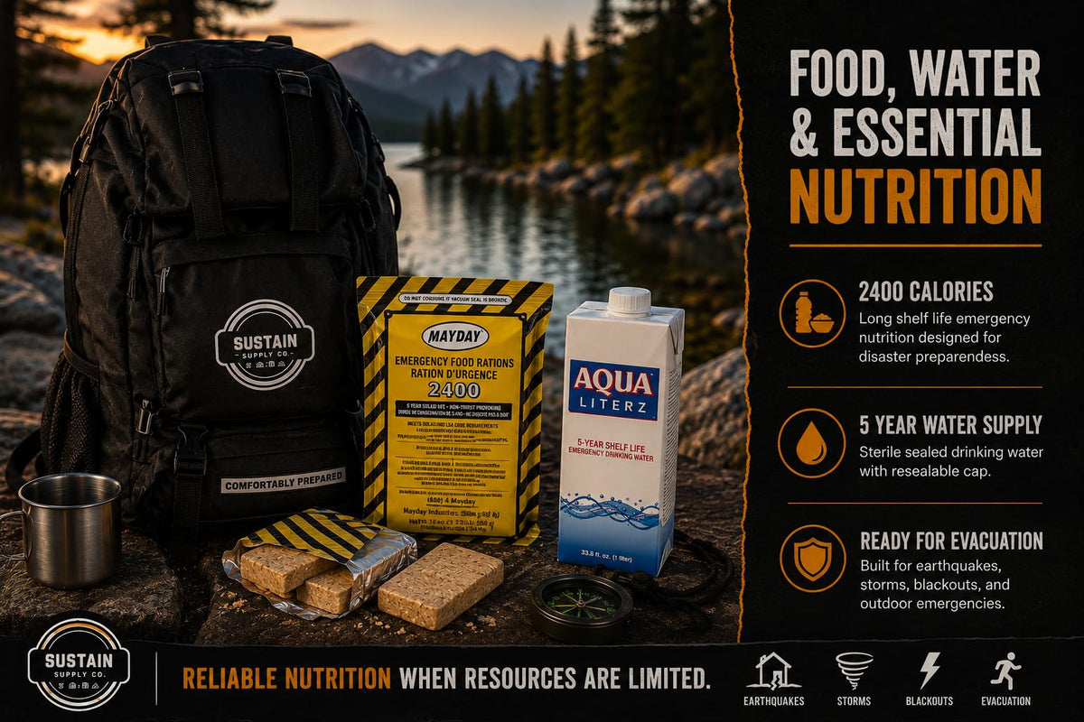 Sustain Supply 70491 2-Person 72-Hour Emergency Survival Kit Backpack Complete Disaster Preparedness Pack w/Food, Water, First Aid Kit, Tools & Shelter Gear for Earthquake, Hurricane & Evacuation